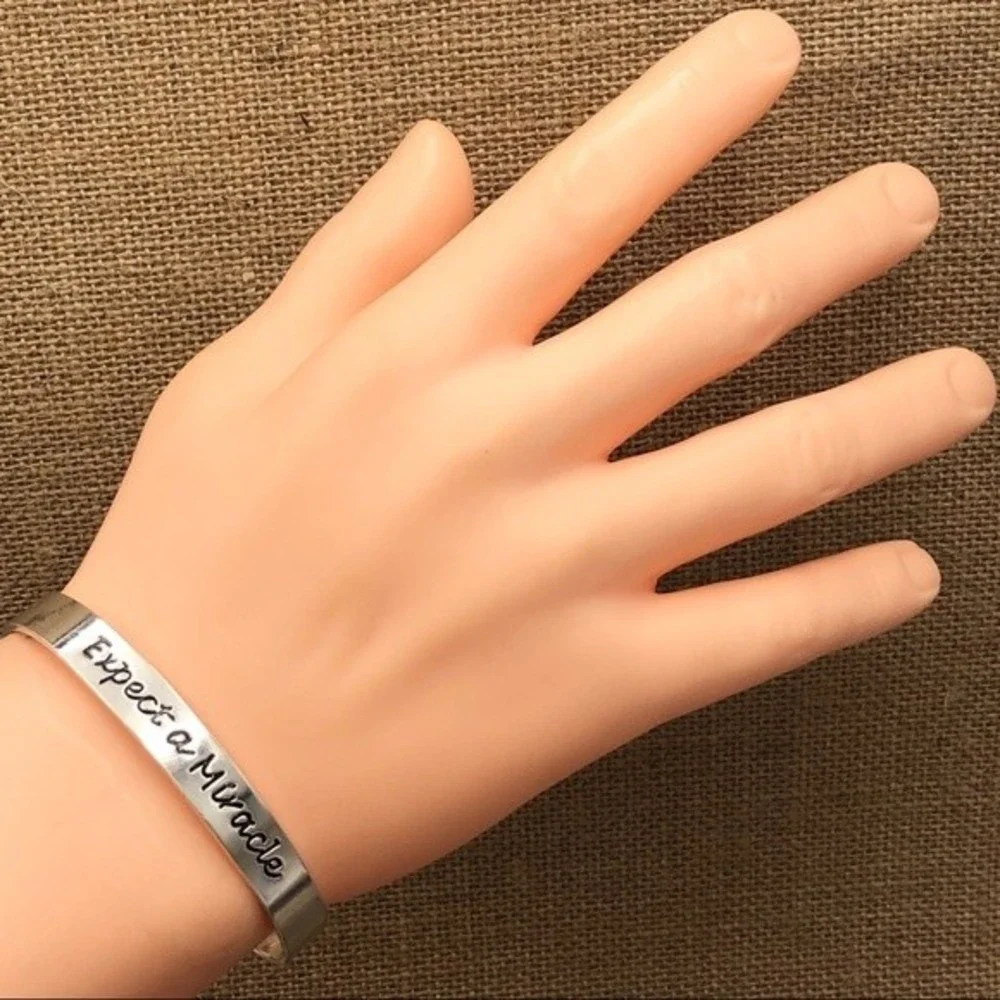 🌼 Expect A Miracle Thin Silver Cuff Bracelet